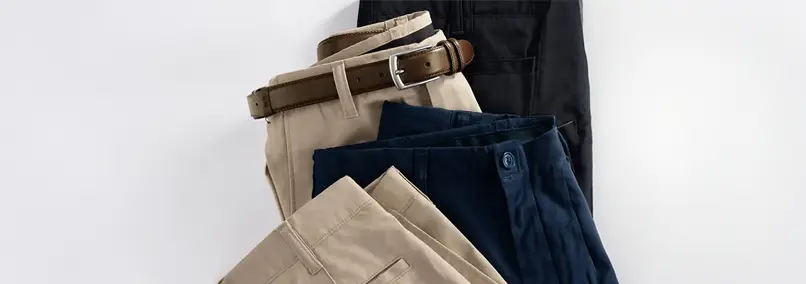 Lineup of sustainable work pant uniforms