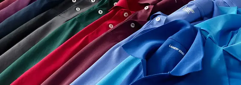 Lands' End Outfitters brand sustainable uniform shirts in various colors